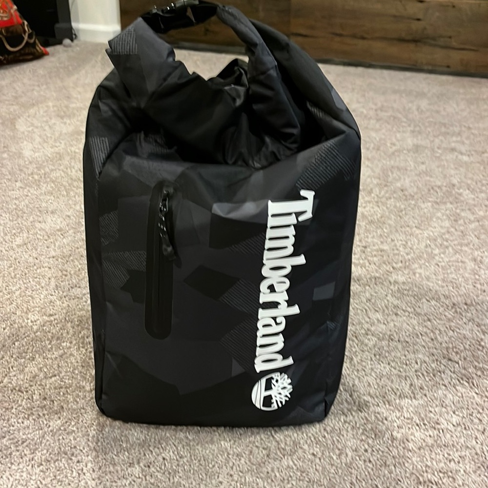 Timberland Roll Top Backpack school book bag new black camo 30L